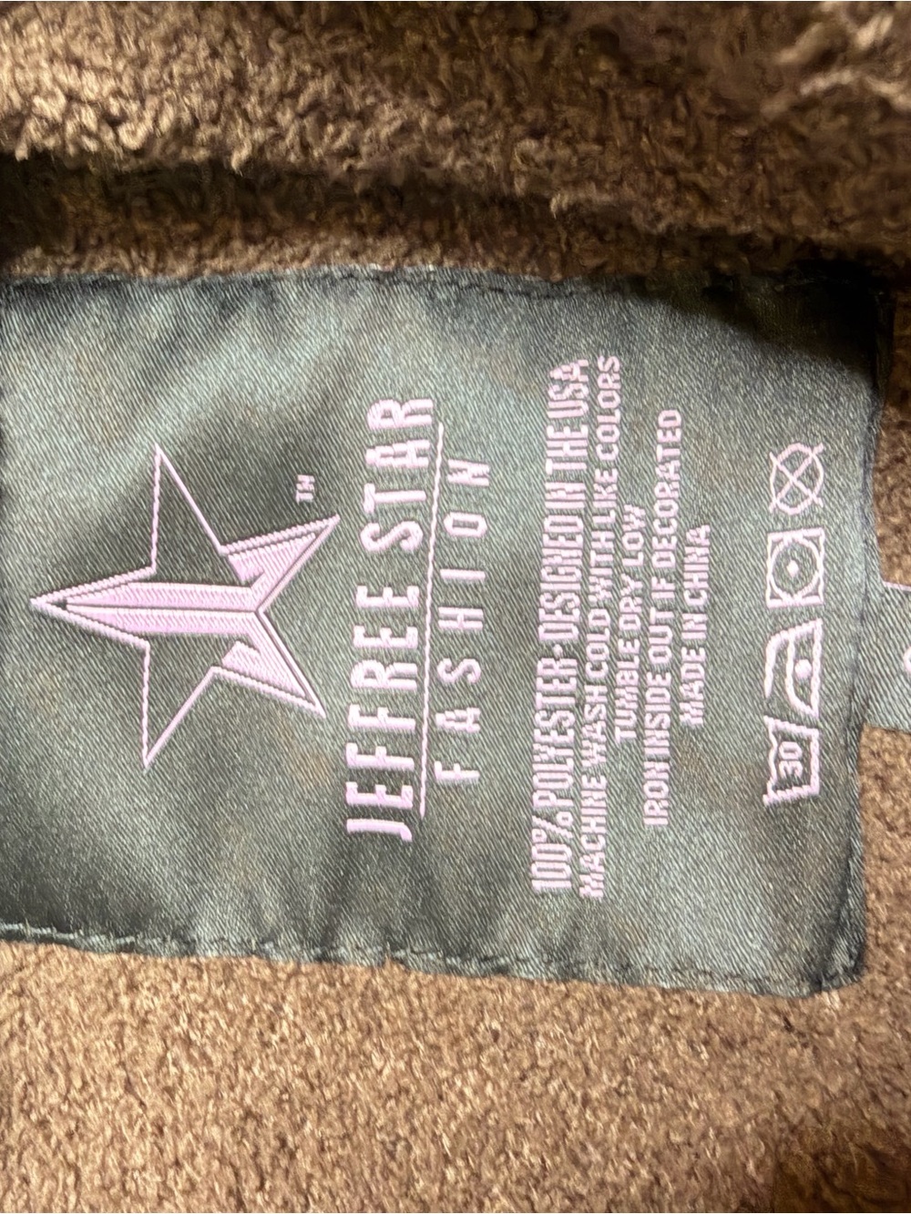 Jeffree Star Fashion Brown Fleece Jacket with Pink Logo Tag - Picture 5 of 5